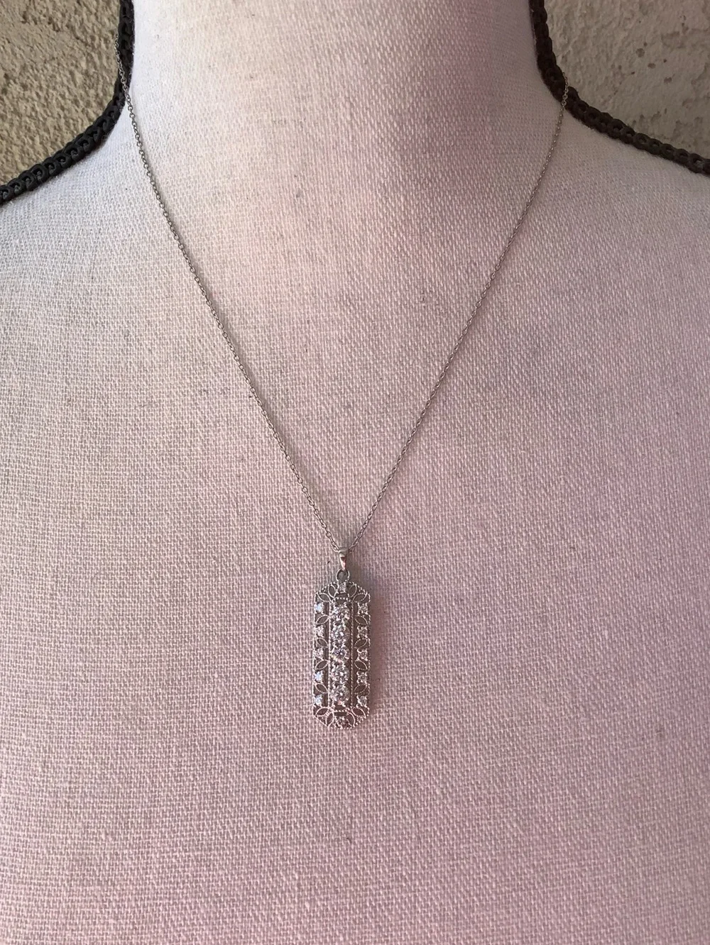 Sterling Silver Cubic Zirconia Filigree Pendant Necklace -